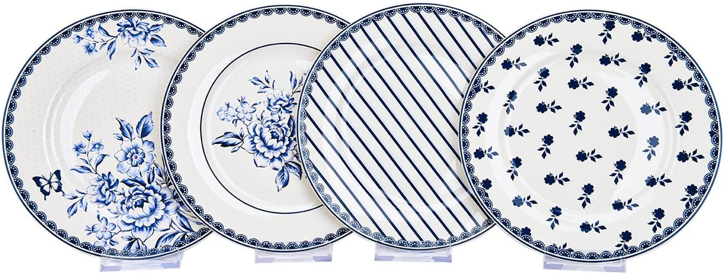 STP Porcelain J-217502 Dessert Plate, Vintage Indigo, Bone China Porcelain, Appetizer Plates, Set of 4, 7.5