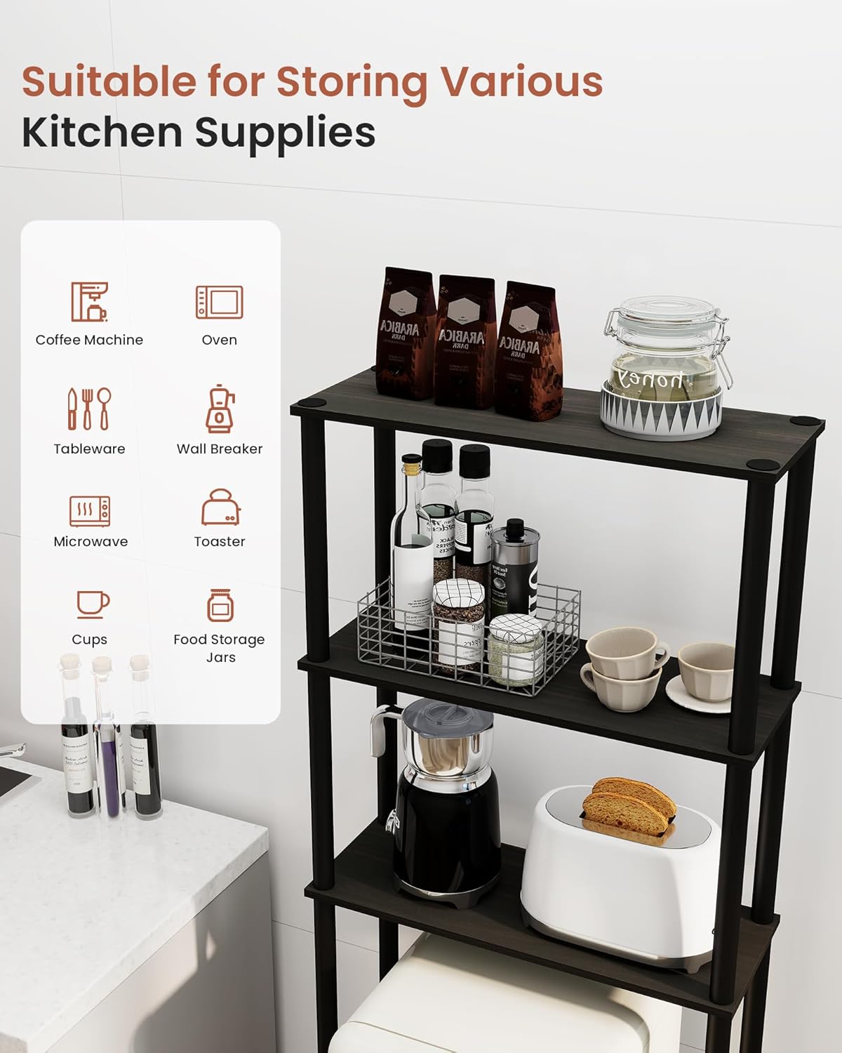 Mini Fridge Storage Rack, 3-Tier Microwave and Mini Fridge Stand with Storage Dorm Refrigerator Shelf for Kitchen