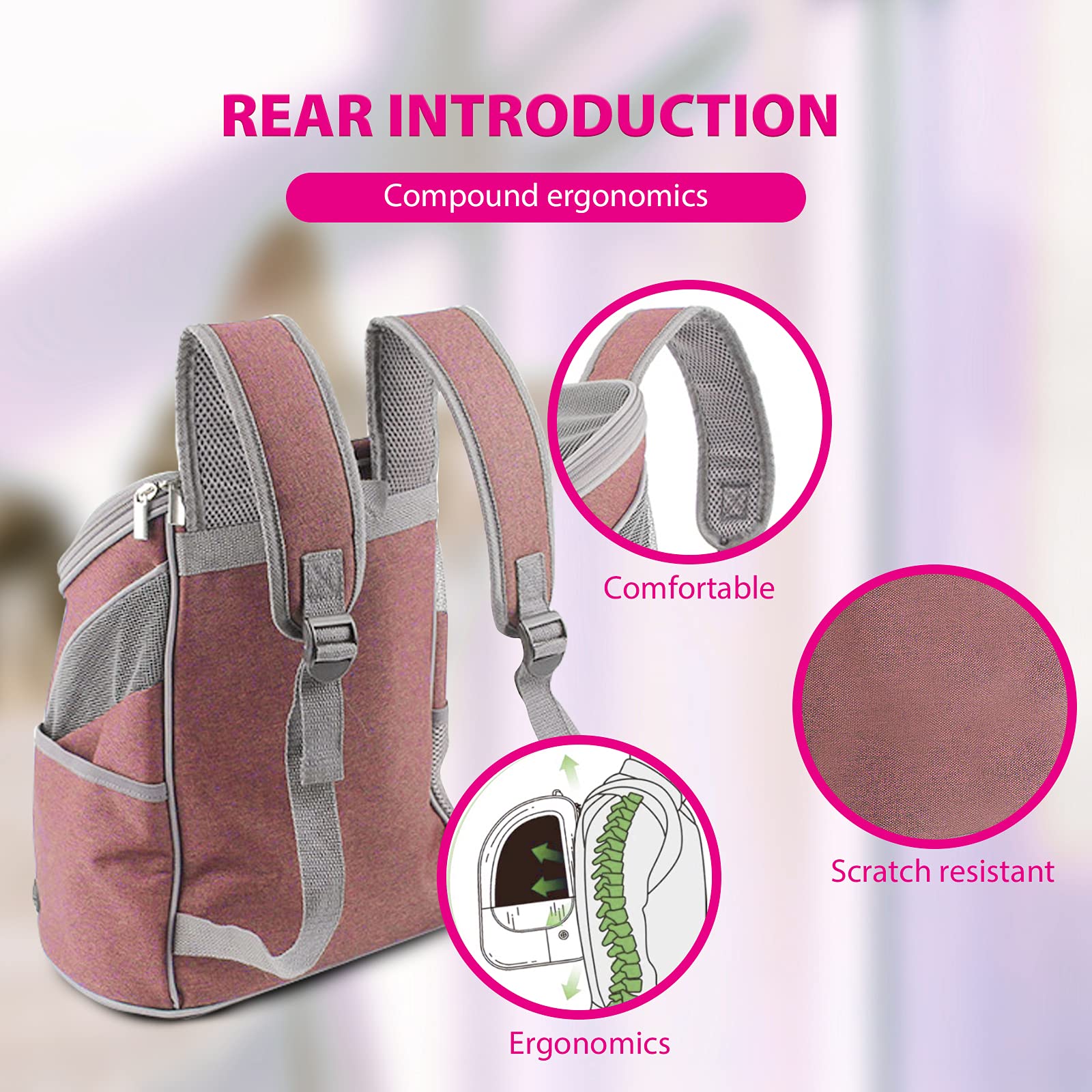 PETCUTE Zaino per Cani Gatto,Traspirante Zaino Trasportino per Cani con Tappetino Staccabile,Zaino per Animali Domestici con Tracolla Regolabile per Viaggio Campeggio,Fino a 4kg