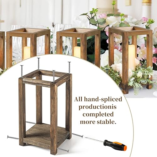 Miniatura 4 de Centro de mesa de farol de boda, 4 juegos de decoración rústica de mesa de boda, linterna de madera, portavelas de madera, regalo de boda de granero