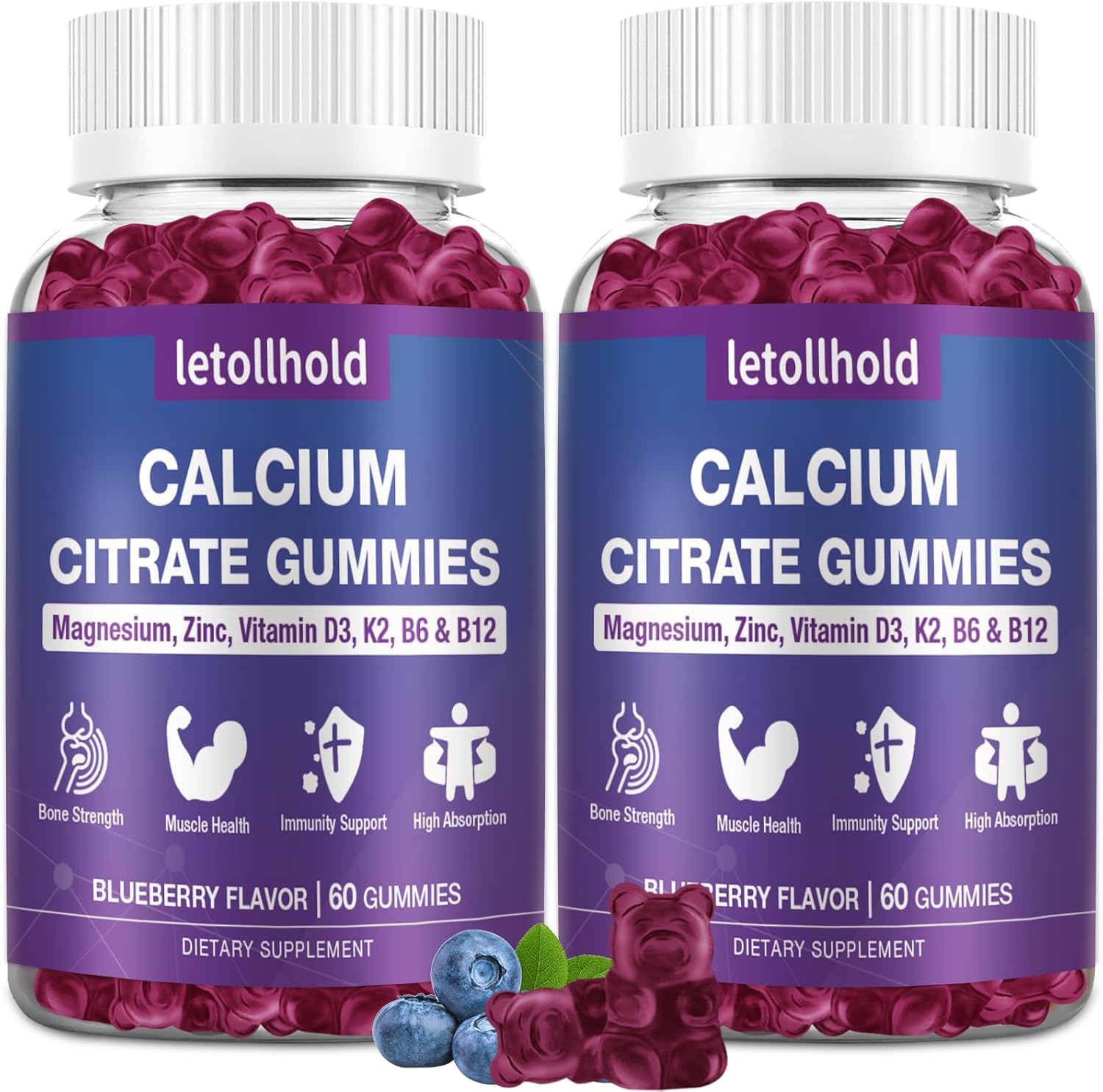 Calcium Citrate Gummies - 1200mg Calcium Gummies with Magnesium Zinc Vitamin D3,K2, B6, B12 for Bone, Muscle, Joints, Immune Support, High Absorption Calcium Supplements for Women Orange Flavor