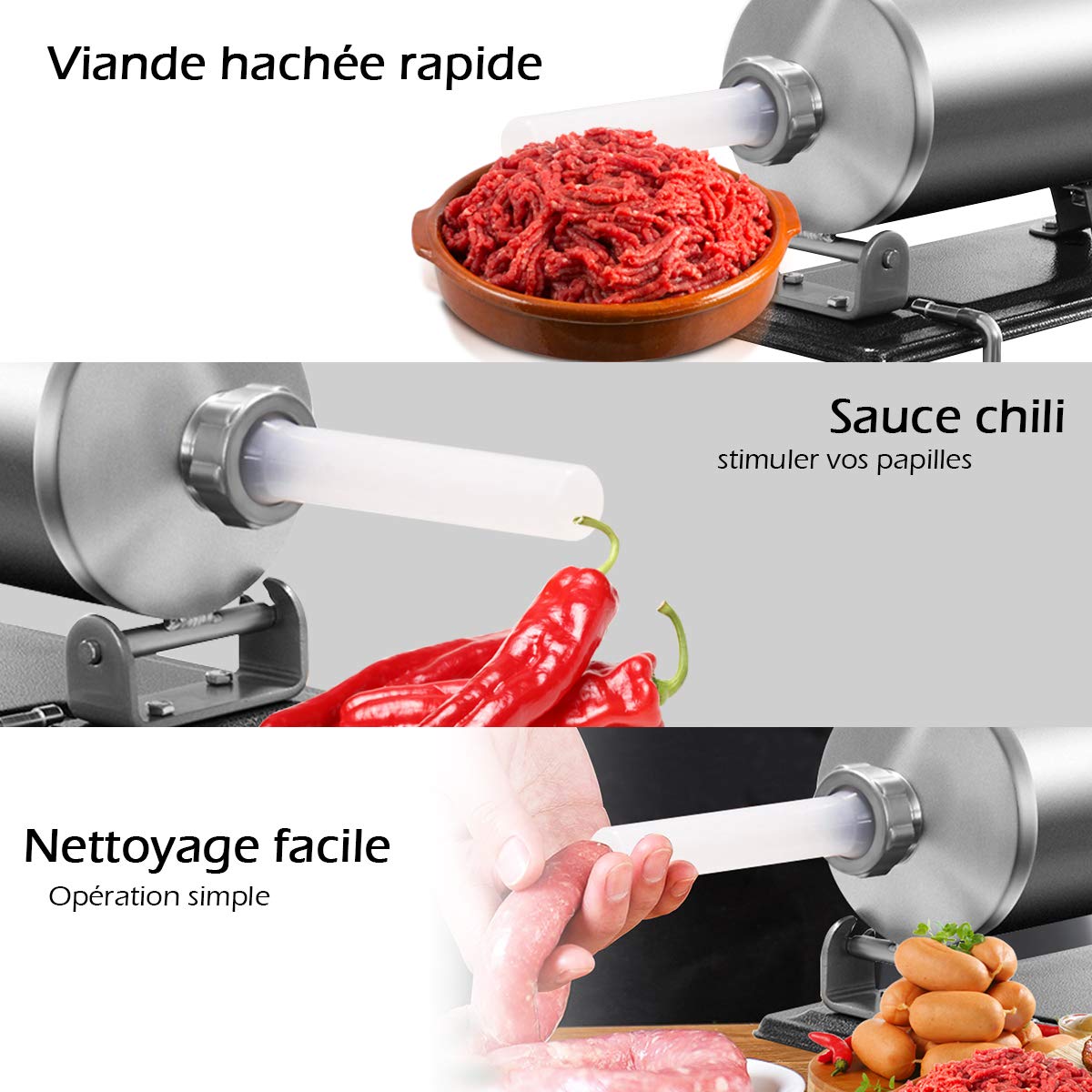 COSTWAY 4 kg Poussoir à Saucisses Viande, Machine à Saucisse en Acier Inoxydable avec 4 Tubes de Remplissage de Dimention différentes, Idéal pour Maison et Restaurant
