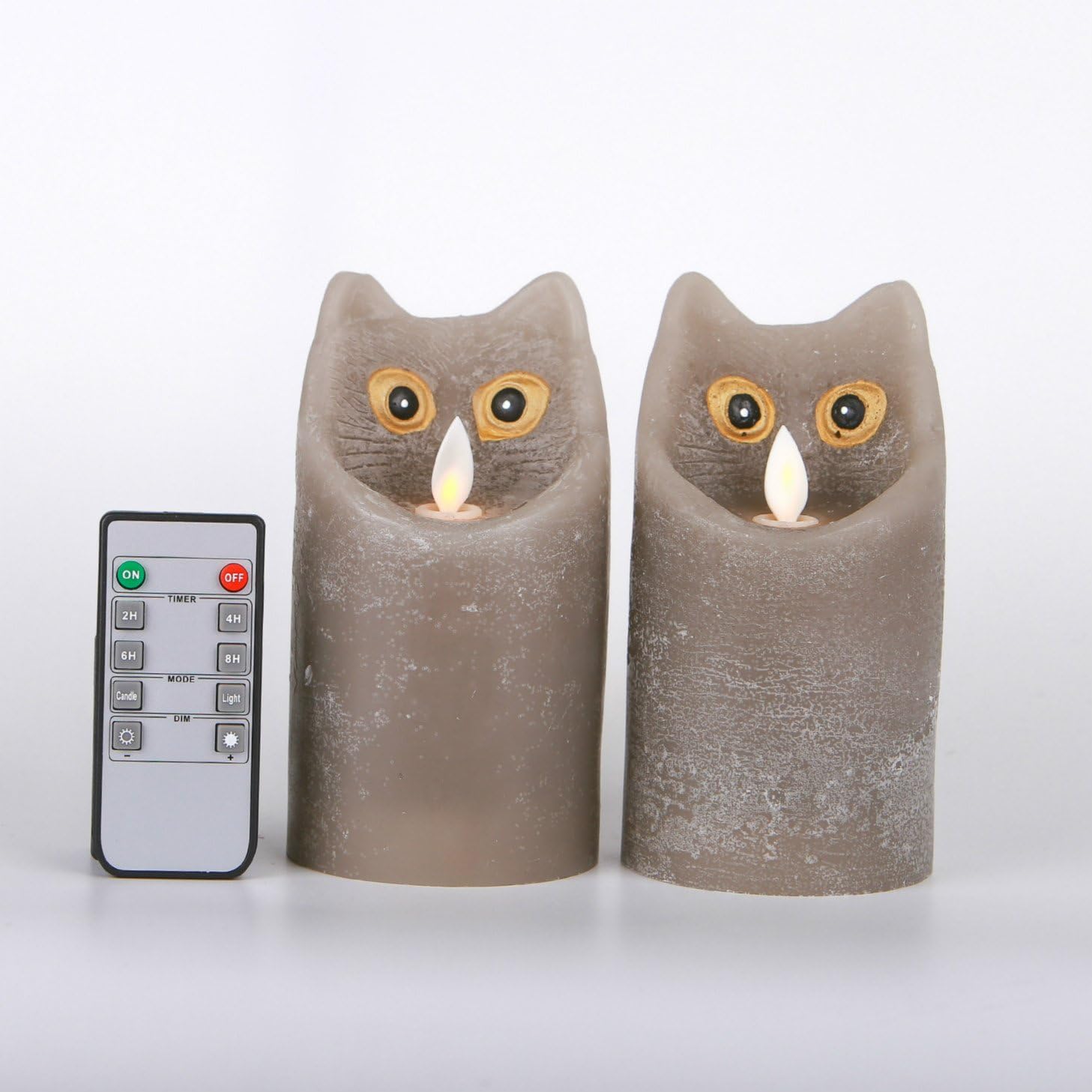 Marble Grey Color Cartoon Cat Flameless Candle with Timer for Birthday Gifts,Dia 3" x H6,Pack of 2
