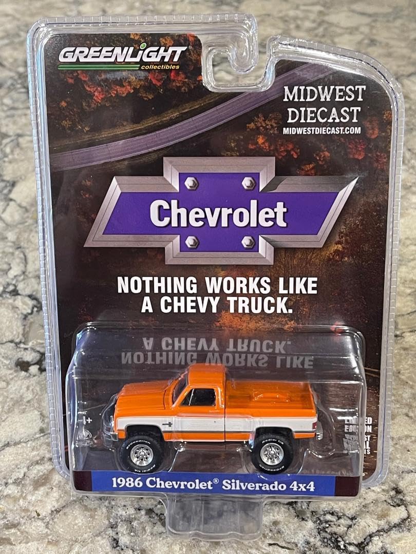 1986 Silverado 4 x 4 Orange & White Diecast Collectible Truck 1/64 Scale