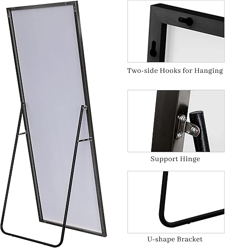 Miniatura 6 de KIAYACI - Espejo para apoyar en el suelo de longitud completa, con soporte, grande, se puede colgar de la pared en vertical u horizontal, es ideal