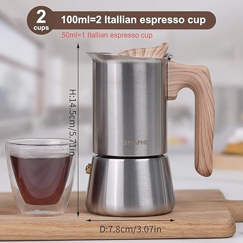 Miniatura 2 de Sivaphe Cafetera de café expreso para estufa, de acero inoxidable, 3.5 onzas, cafetera de inducción para moka de inducción, cafetera Moka Campaña de