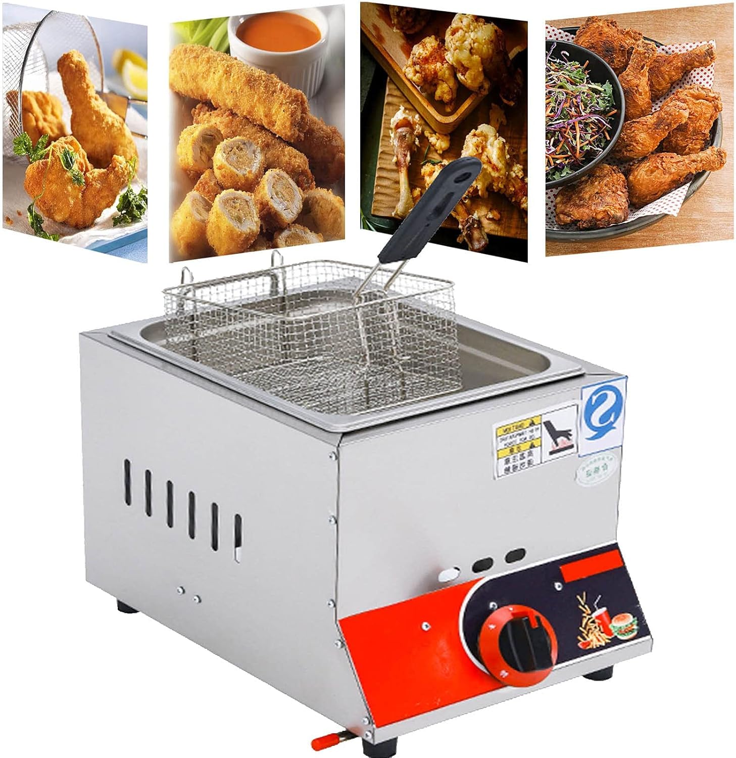 Commercial Gas Fryer,Countertop Gas Fryer, Stainless Steel, 22L Large Capacity Double Fryer with Removable Baskets, Adjustable Firepower, Easy to Clean (Gas Single Tank)