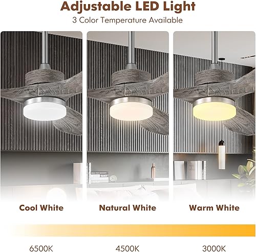 Miniatura 3 de COSTWAY Ventilador de techo de 48 pulgadas con luz y control remoto, ventilador de techo de montaje empotrado de 3 aspas con motor de CC, 6