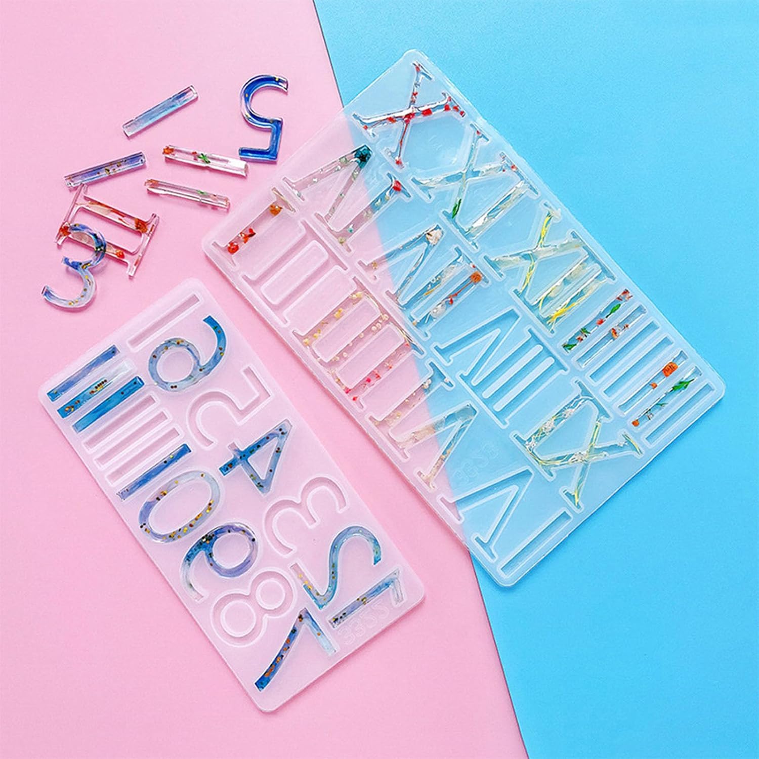 Resin Clock Mold Kit – 2 Pack Silicone Mold for Arabic & Roman Numbers, DIYs Clock Making Supplies for Epoxy Resin, Transparent