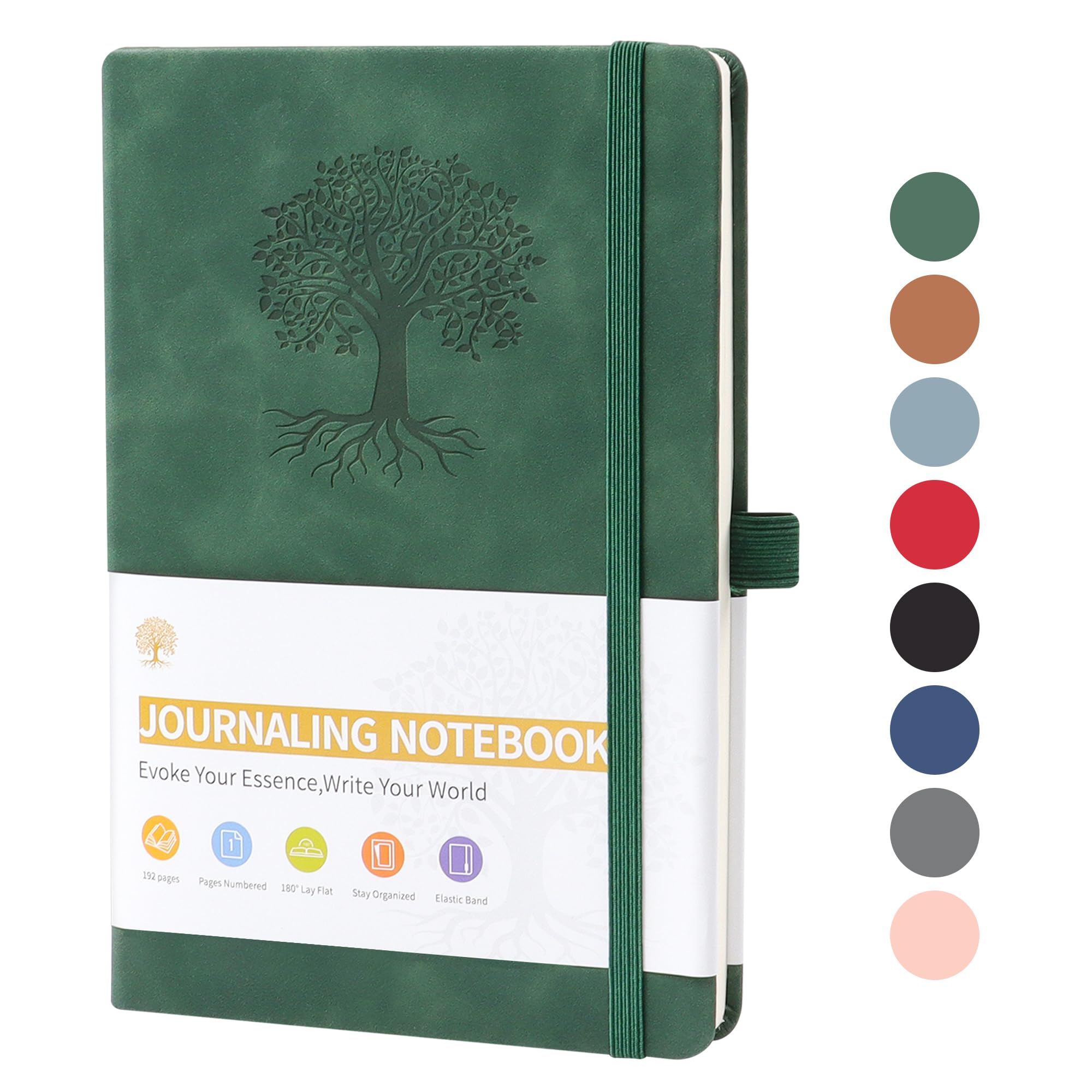 TECDW Classic A5 Tied Notebooks, PU Leather Cover Journal,192 Pages Of 100gsm Thick Paper, Suitable for Business Office and Daily Notes Exquisite Horizontal Line Journal Notebook（Green）