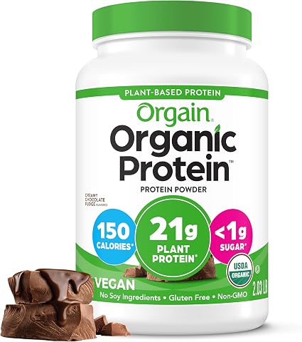 Orgain Organic Vegan Protein Powder, Creamy Chocolate Fudge, 21g Plant Protein, 6g Prebiotic Fiber, 2.03 lb