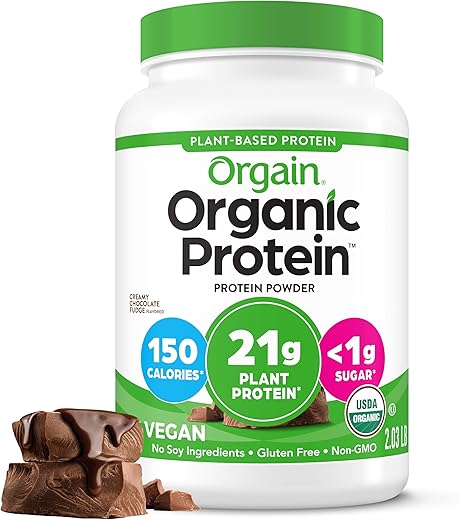Orgain Organic Vegan Protein Powder, Creamy Chocolate Fudge - 21g Plant Protein,...