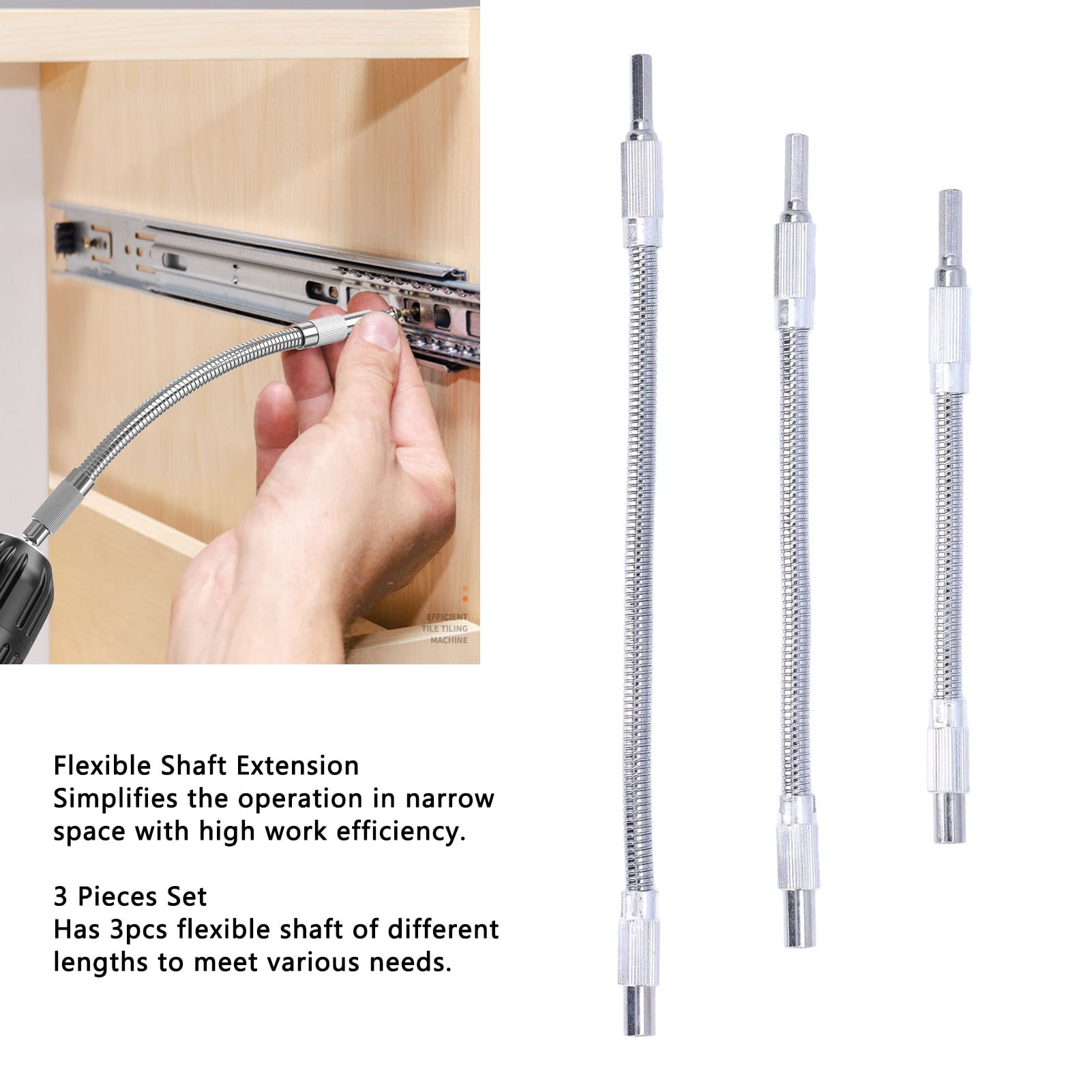 ANKROYU 3PCS Flexible Shaft Extension, High Carbon Steel Drill Bit Extension Holder, 1/4in Flexible Drill Bit Extension for Computer Case, Electrical Cabinet