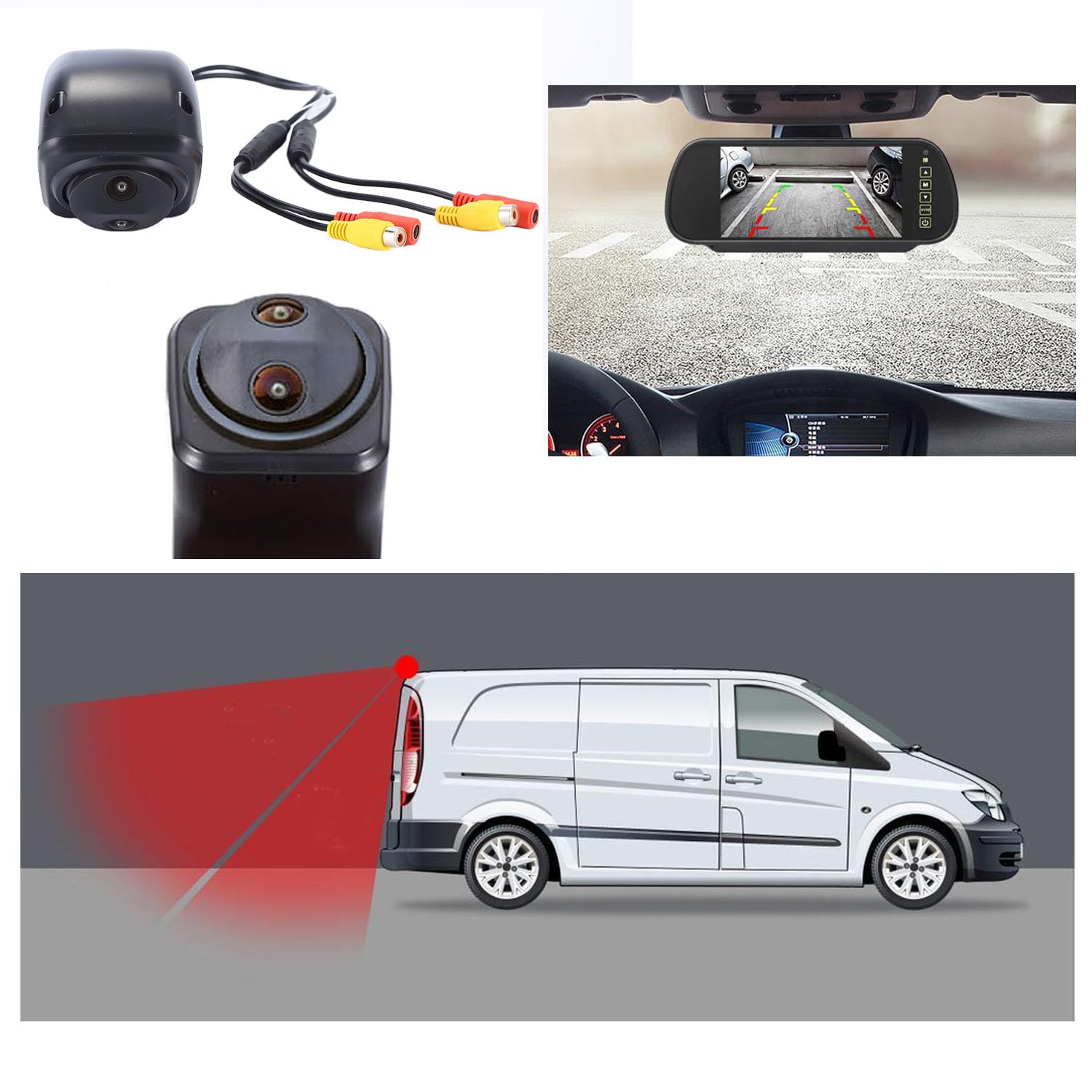 Podwójna kamera cofania + lusterko wsteczne LCD 7", trzecie światło hamowania, kamera cofania, dwie kamery obiektywowe do VW Crafter 2017 Man TGE od 2017 roku