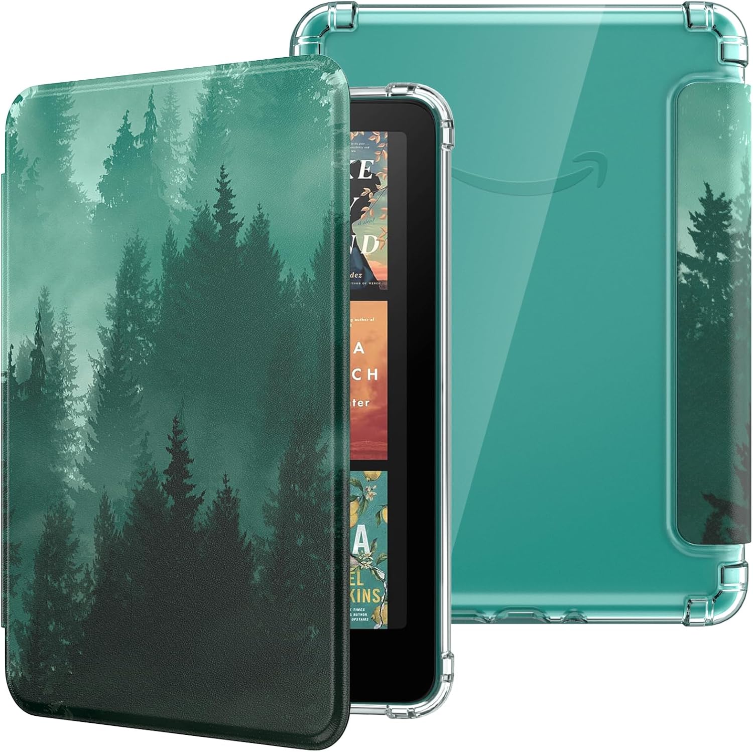 MoKo Case for All-New 7" Kindle Paperwhite 12th Gen 2024&Kindle Colorsoft Signature Edition 2024, Ultra Clear Soft Flexible Transparent TPU Back Cover Light Shell with Auto Wake/Sleep, Green Forest