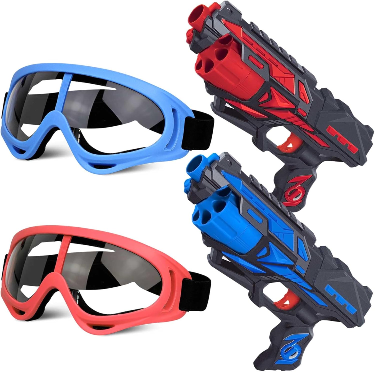 POKONBOY 2 Pack Blaster Toy Guns and 2 Tactical Goggles, 6-Dart Rotating Barrel with 80 Refill Darts and 2 Wristbands for Kids Age 6+