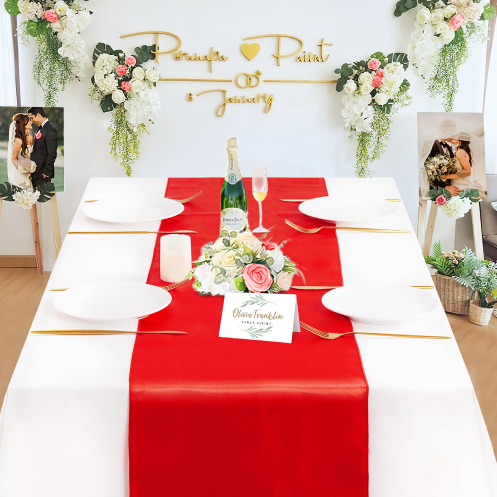 B-COOL Roter Tischläufer, Satin-Tischläufer, 30,5 x 274,3 cm, Seidenglatter Stoff, für Partys, Hochzeiten, Empfang, Tischdekorationen, 5 Stück