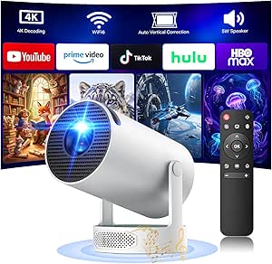 Mini Projector, Short Throw Projector Support 4K WiFi 6 Android TV 11.0 ...