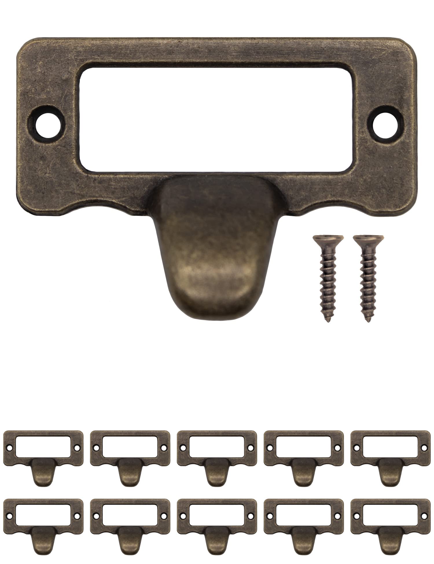 Fuxxer Bronze 10X Label Window Handles, Apothecary Cabinets, File Box, Antique Design, 47 X 34 Mm