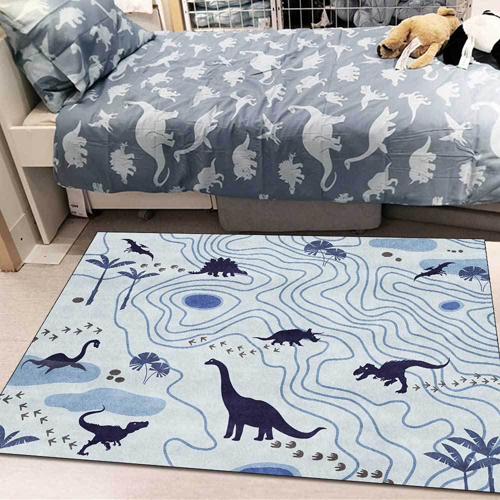 Tapis enfants lavable poils courts bleu 180x180 cm grand tapis chambre salon