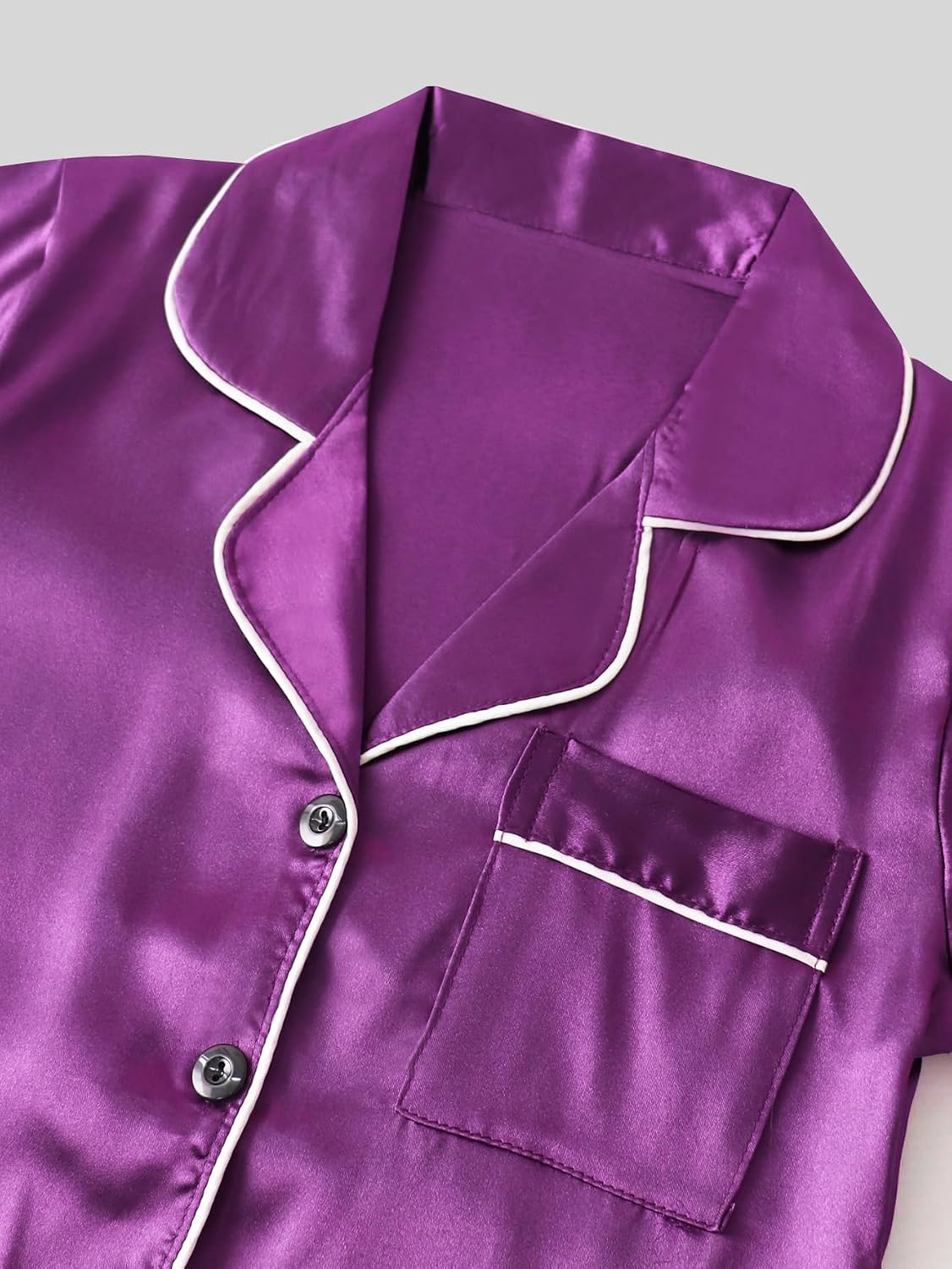 Satin Pajamas for Girls, 4-Piece Long Sleeve Silky Button Down PJ Set
