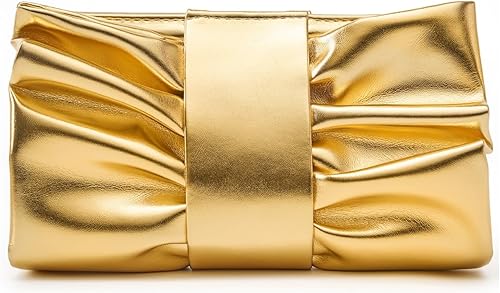 Elegante bolso de mano con lazo para mujer, suave y plisado, bolsa de noche de poliuretano con cadena desmontable para fiesta de graduación, boda