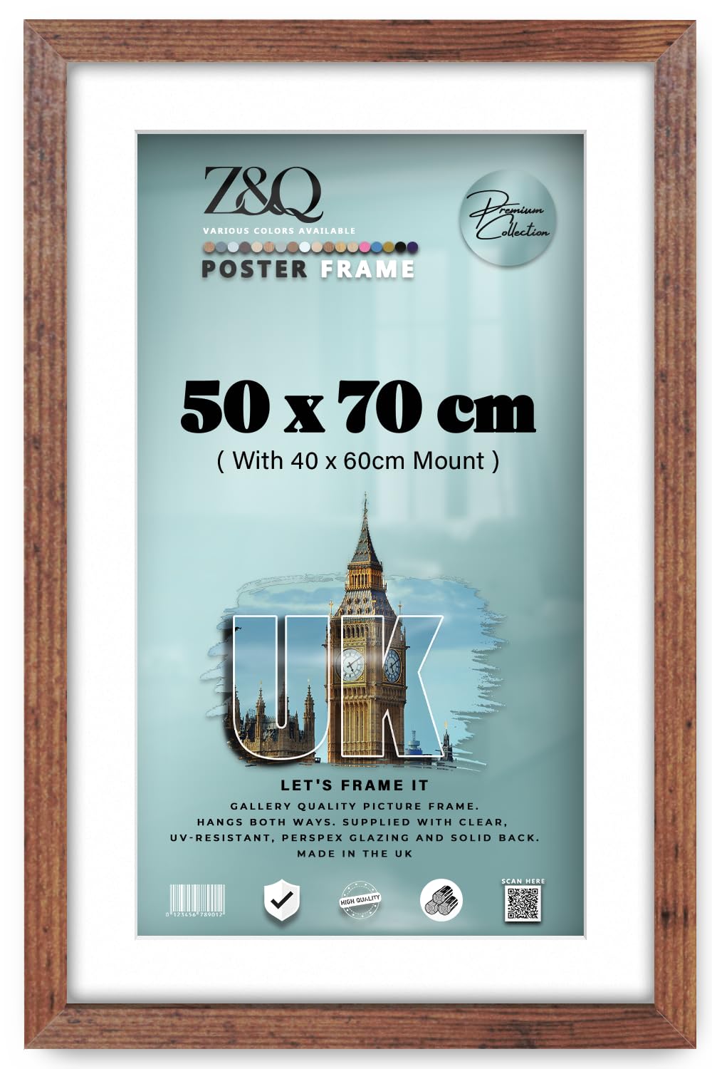 Z&Q - Quality MDF Wood Finish (50 x 70 cm) Poster/Picture Frame with 60 x 40 cm White Mount for Wall Art 28 x 20 Inch Perfect for Art Gallery, Home Décor [ Rustic ]