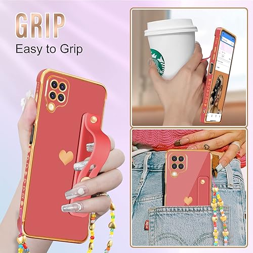 Miniatura 5 de Likiyami Funda 3 en 1 para Samsung Galaxy A12 con diseño de corazón para mujeres y niñas, bonita estética femenina de lujo, bonita con soporte para