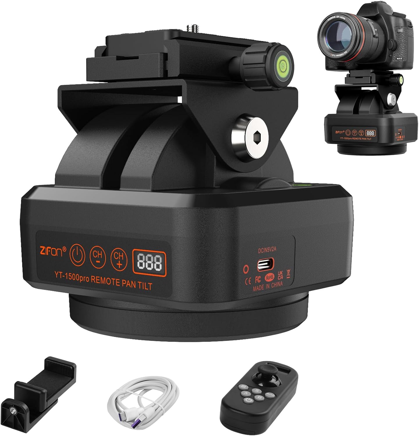 YT-1500 Pro Auto Motorized Rotating Panoramic Head with Remote Control AI Intelligent Follow Function and Live Function Support 2kg（70.5 Ounce） Camera Phone Pan Tilt Video Tripod Head