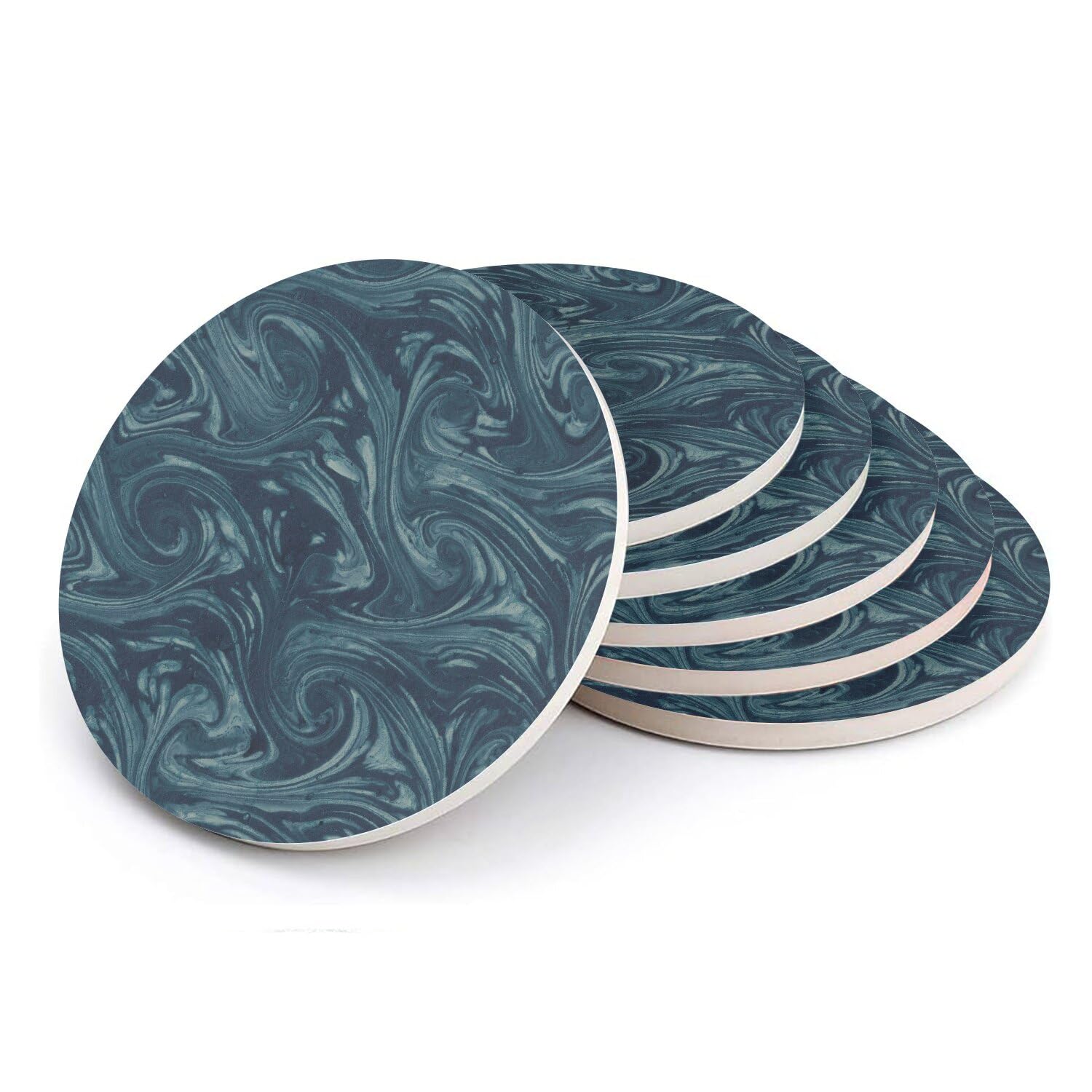 Sous verre ronds en céramique anti-rayures et humidité - Lot de 6 texture marbre abstrait