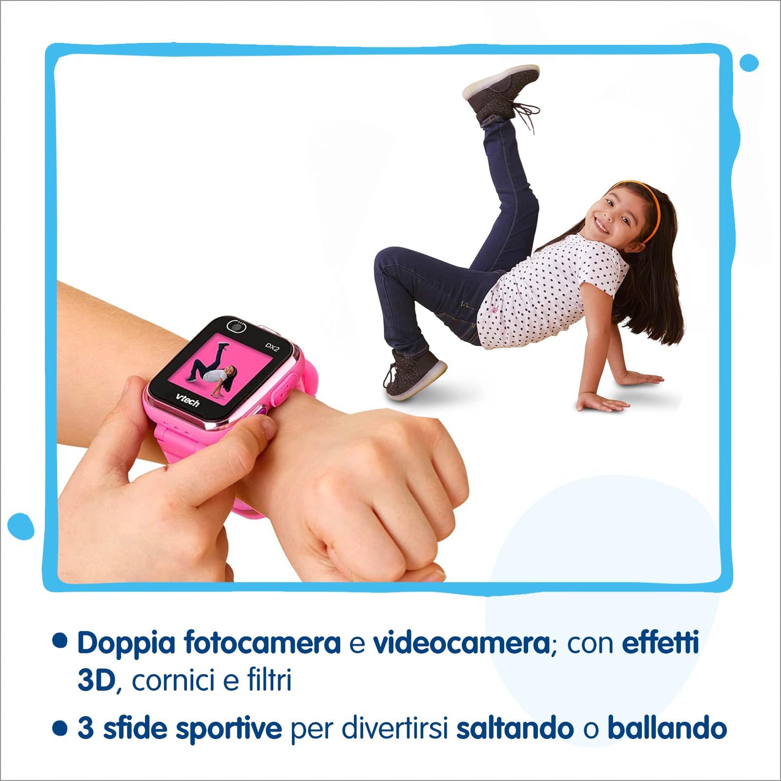 VTech Kidizoom Smartwatch DX2 Rosa, Orologio Interattivo per Bambini con Doppia Fotocamera, Schermo Touch a Colori, Smartwatch con Sensore Movimento, Resistente agli Urti, Lingua Italiana, 5-13 Anni