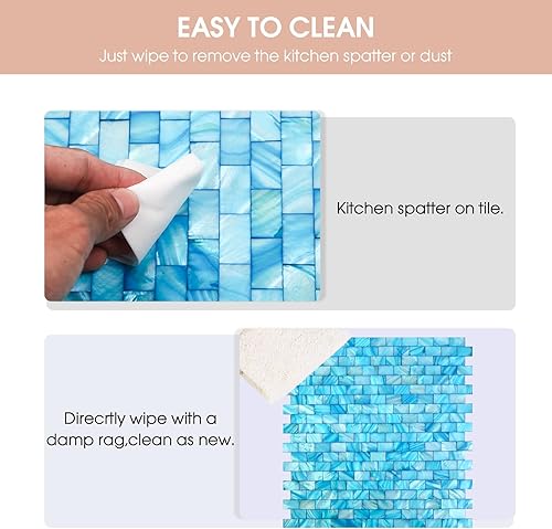 Miniatura 10 de 10 hojas de mosaico para salpicaduras de nácar de madrepera, para pegar en muro para cocina, baño, dormitorio (blanco, 12 x 12 pulgadas)