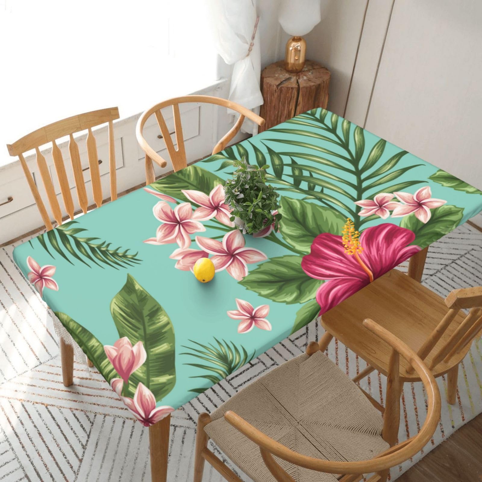BNVSADC Hawaiian Tropical Leaves Flowers Printed 5FT Tablecloth Polyester Kitchen Water Resistant Table Cloth Dining Table Decoration Table Covers, 152x76 CM