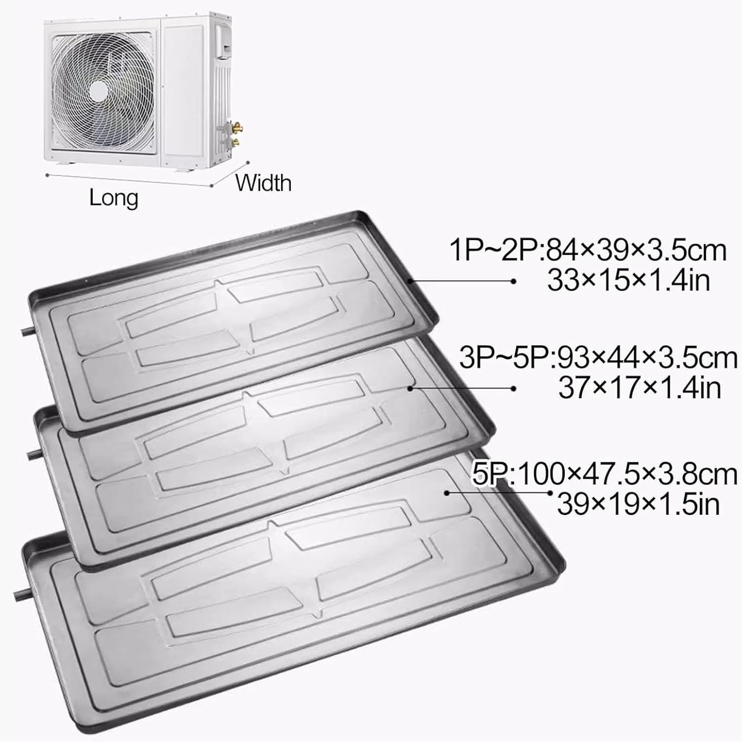 Condensate Drain Pan, Air Conditioner Pans, Metal Drip Pan for Water Collection, Leak-Proof, Easy Install, for Split Units Heat Pump Systems(Stainless Steel,92x44cm/36x17in)