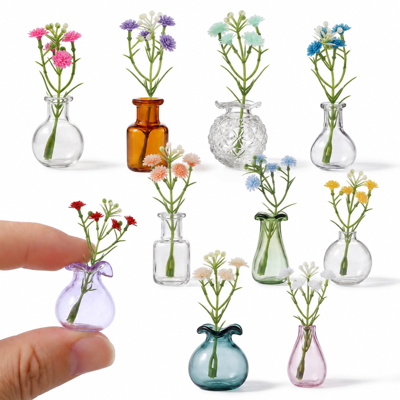 10PCS Mini Vase Magnets for Fridge, Cute Tiny Magnetic Glass Vases
