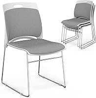 VINGLI Stackable Chairs Set of 4 Gray - 350lbs Capacity Ergonomic Padded Mesh Seat, Metal Sled Base for Office Waiting Room Banquet Events