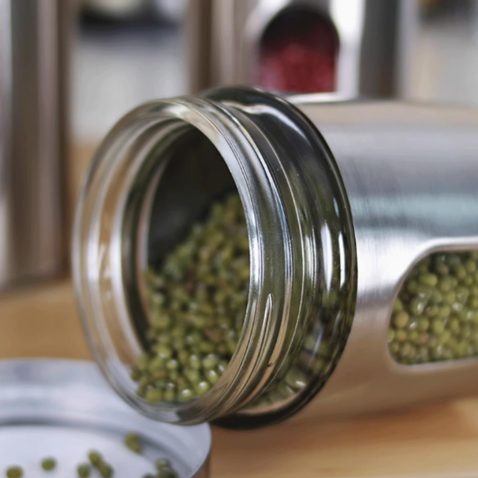 4 Stück robuster Vorratstank aus Edelstahl für Kaffeebohnen, luftdichter Vorratstank für die Küche, Keksdose, Trockenwarenbehälter Dosen-Sets