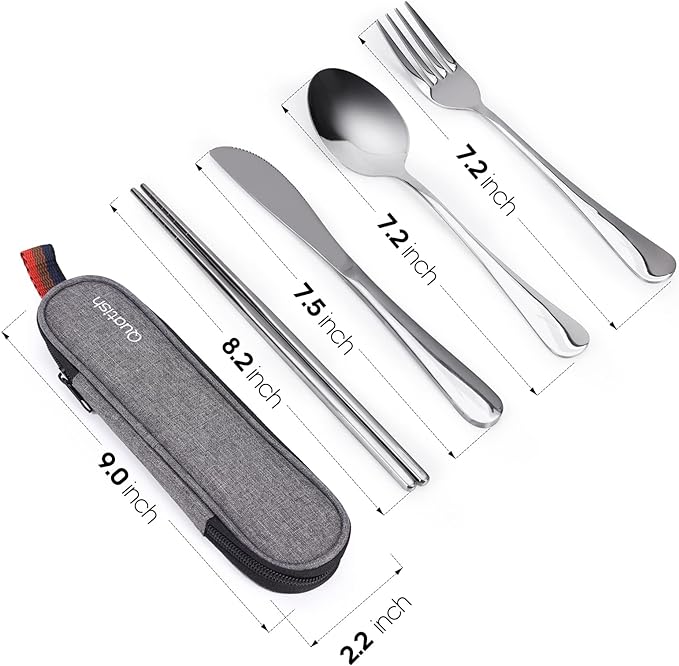 Compact and lightweight, the customized carrying case measures just 9.0x2.1 inches, making it an ideal companion for office lunches, outdoor picnics, camping trips, and vacations. Simply toss it in your lunch bag or backpack for hassle-free portability. We are committed to delivering excellent customer service, and if for any reason you are not completely satisfied, our friendly team is ready to assist you. Effortlessly blend functionality with elegance with our Stainless Steel Utensils Set—the perfect accessory for your dining needs.