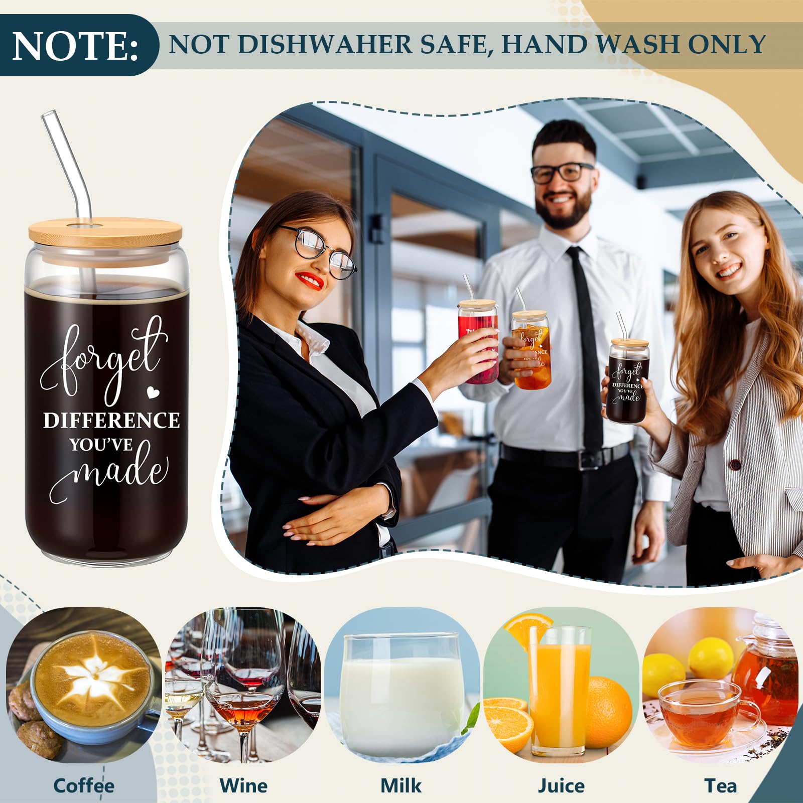 60 Pcs Employee Appreciation Gifts Bulk Never Forget Notebook Gift Bag Glass Cup Makeup Bag Bamboo Pen for Graduation Teacher Father Day Office Staff