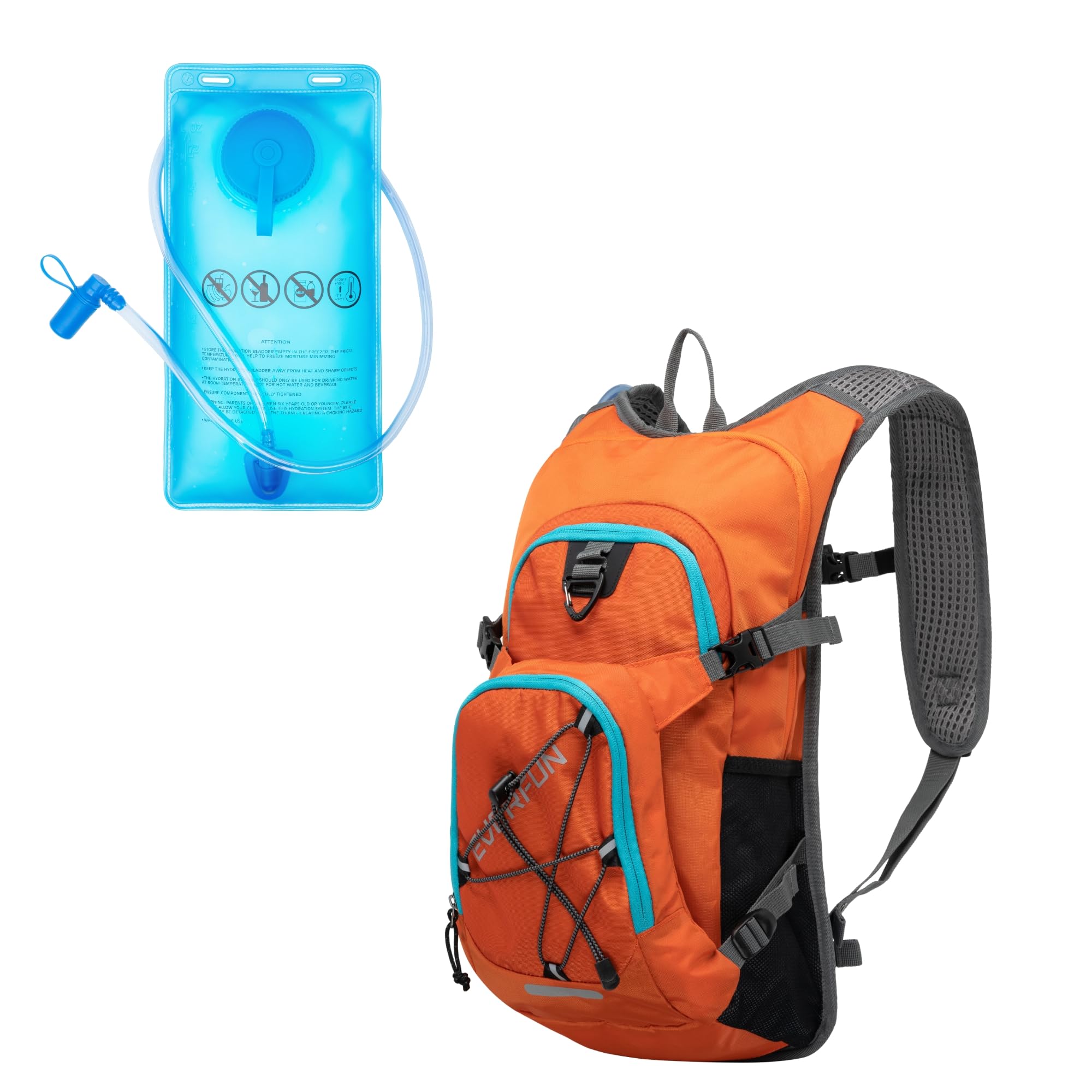 EVERFUN Hiking Hydration Backpack Orange and Water Bladder 2-Liter Bargain Combination