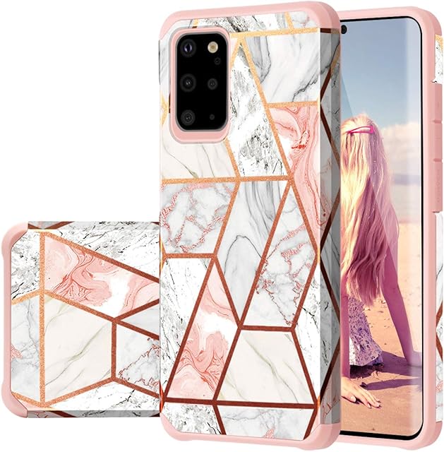 Fingic Samsung S20 Plus Case,Galaxy S20 Plus Case, Samsung Galaxy S20 Plus Marble Case 5G Hard PC&Soft Silicone Hybrid Protective Shockproof Bumper Anti-scratch Case for Samsung S20 + Plus,Rose Gold