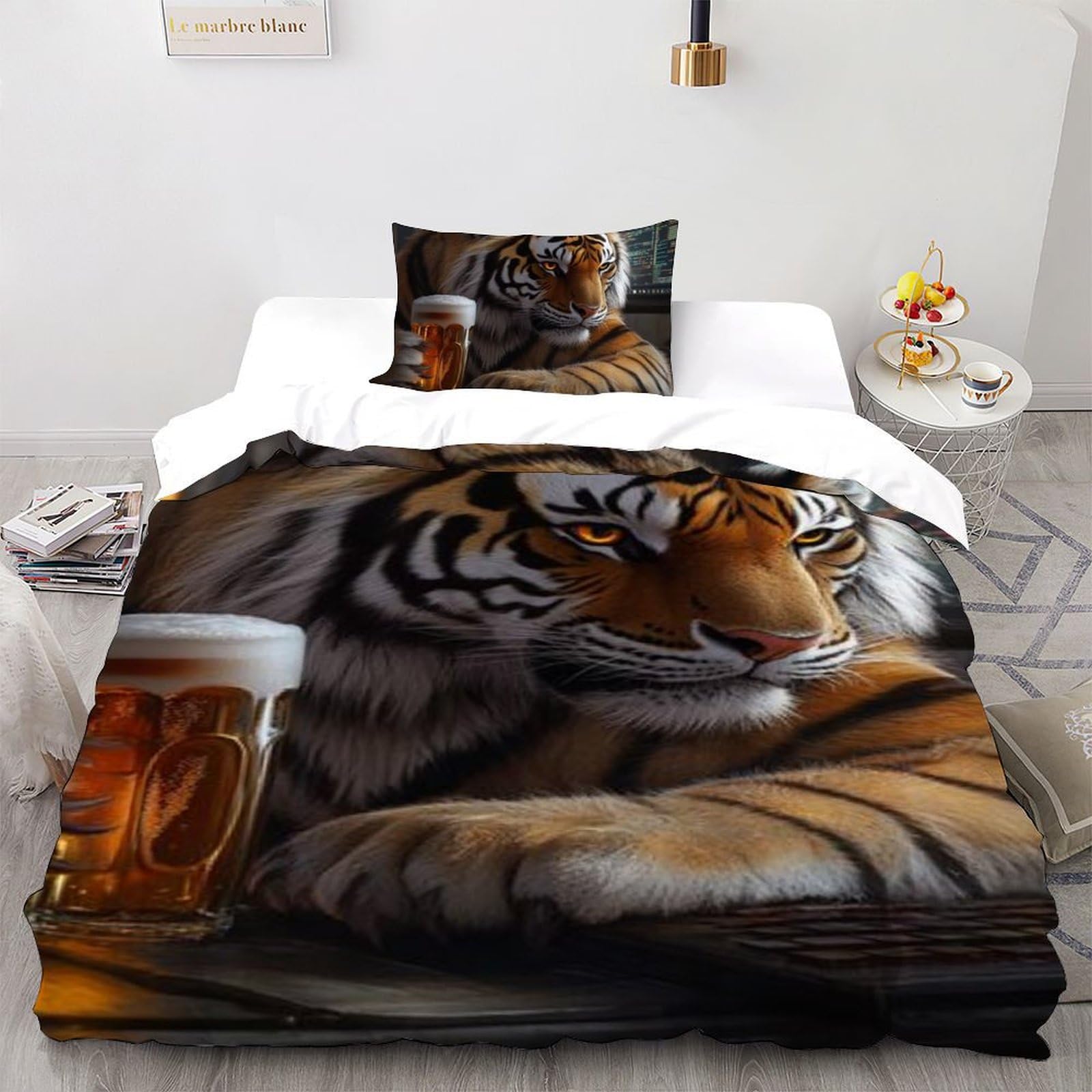 Housse de couette tigre 135x200 microfibre anti-plis et facile à laver pour lit enfant