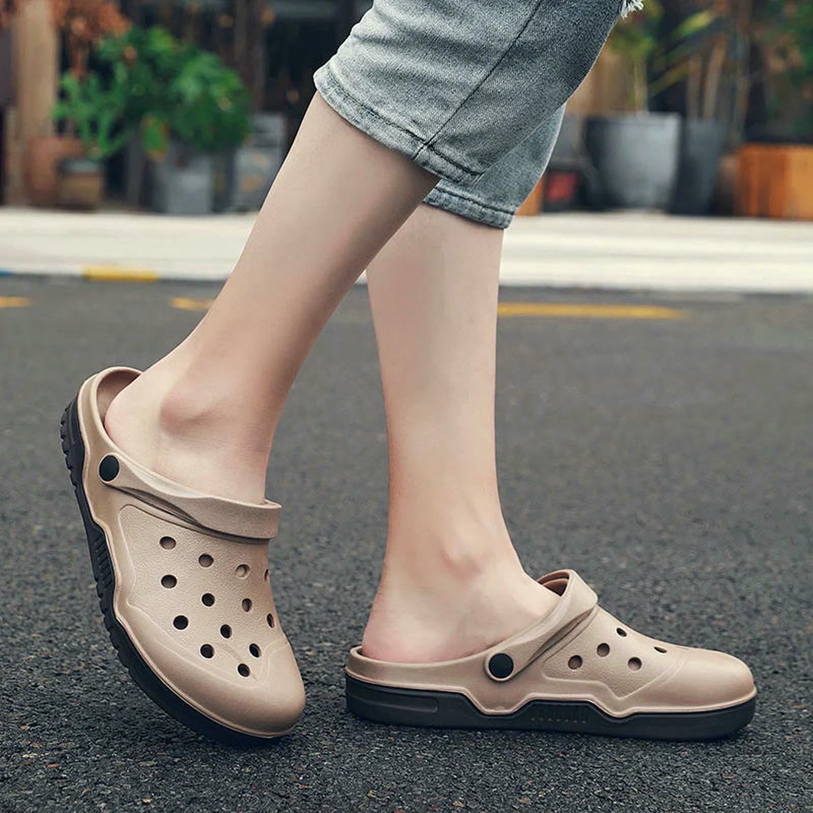 Schlappen Herren Plus Große Größe 50 51 52 53 54 Sommer Gummi Sandalen Männer Clogs Garten Schuhe Mann Clog Strand Breiten Fuß-khaki-41