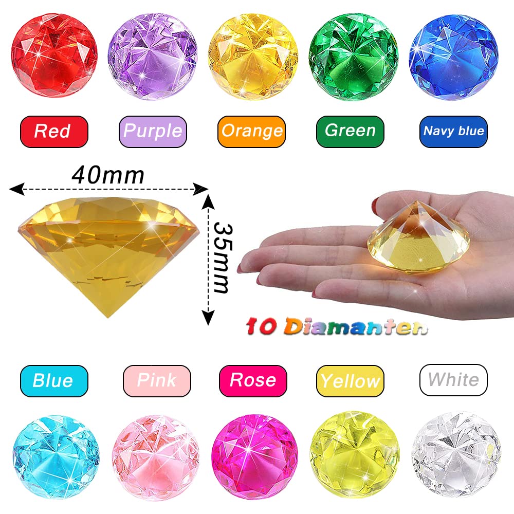 10 Faux Diamants En Verre Coloré Pour Enfants - 1 Pouce (2.5cm), Avec Boîte - Jeux De Plongée, Chasse Au Trésor, Décoration - 13