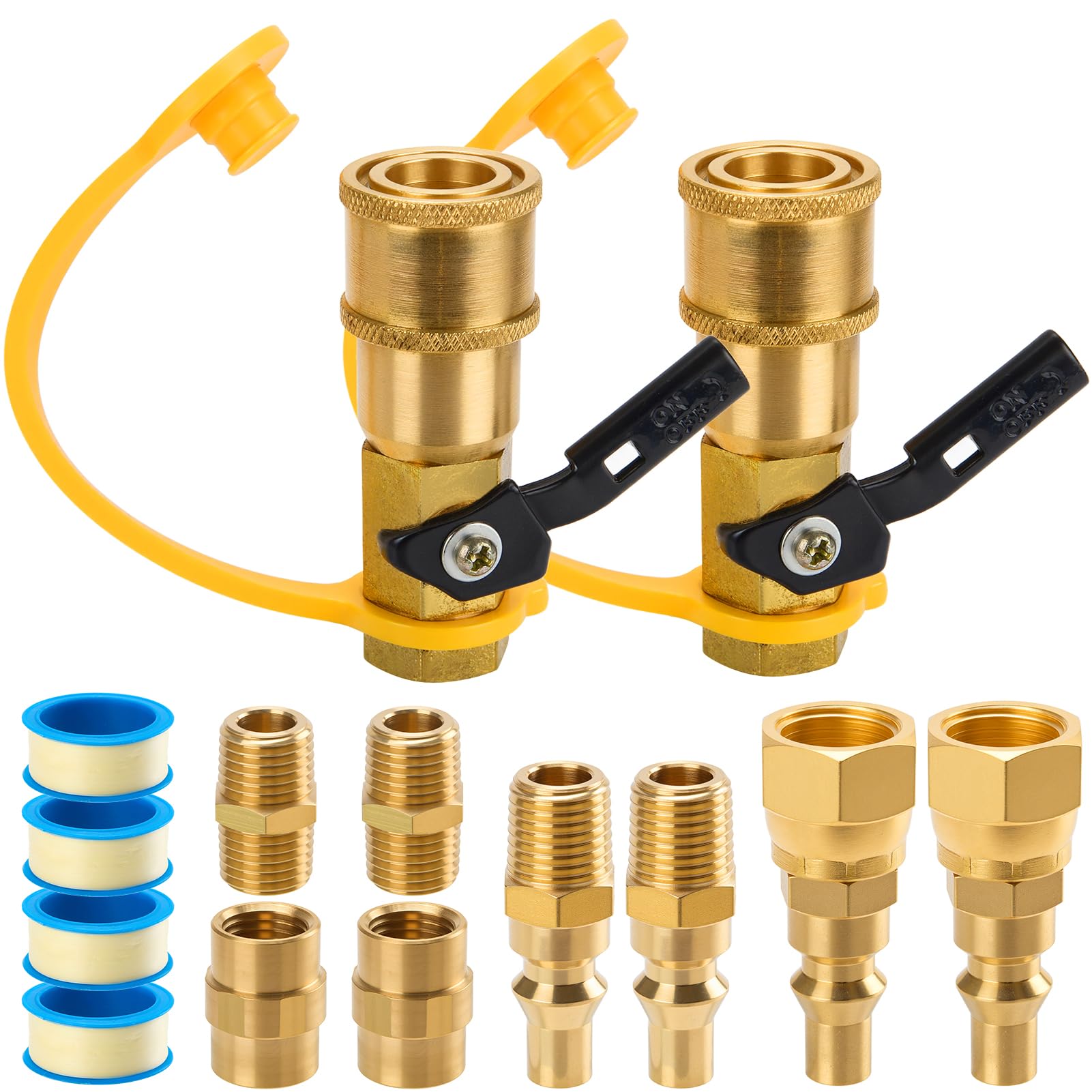Photo 1 of 14pcs Propane Quick Connect Fittings,1/4" RV Propane Quick Connect Fittings Adapter with 3/8" Flare x 1/4" NPT Male Pipe Half-Union Fitting 1/4" Male NPT 1/4" Female NPT (14 Pieces)