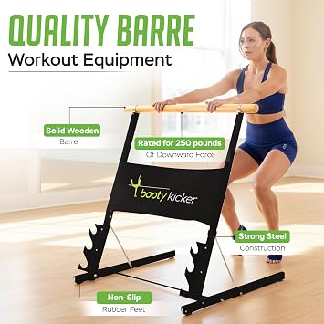 Booty Kicker Portable Ballet Barre Bundle with Tablet Holder, Bender Ball, Gliding Discs, Exercise Band | Perfect for Barre, Ballet & Dance Workouts At Home