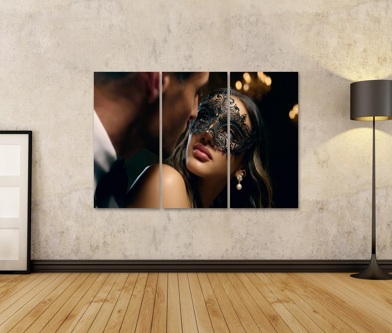 islandburner Imagen sobre lienzo seductor baile de máscaras retrato mural dormitorio para románticos - 3 piezas