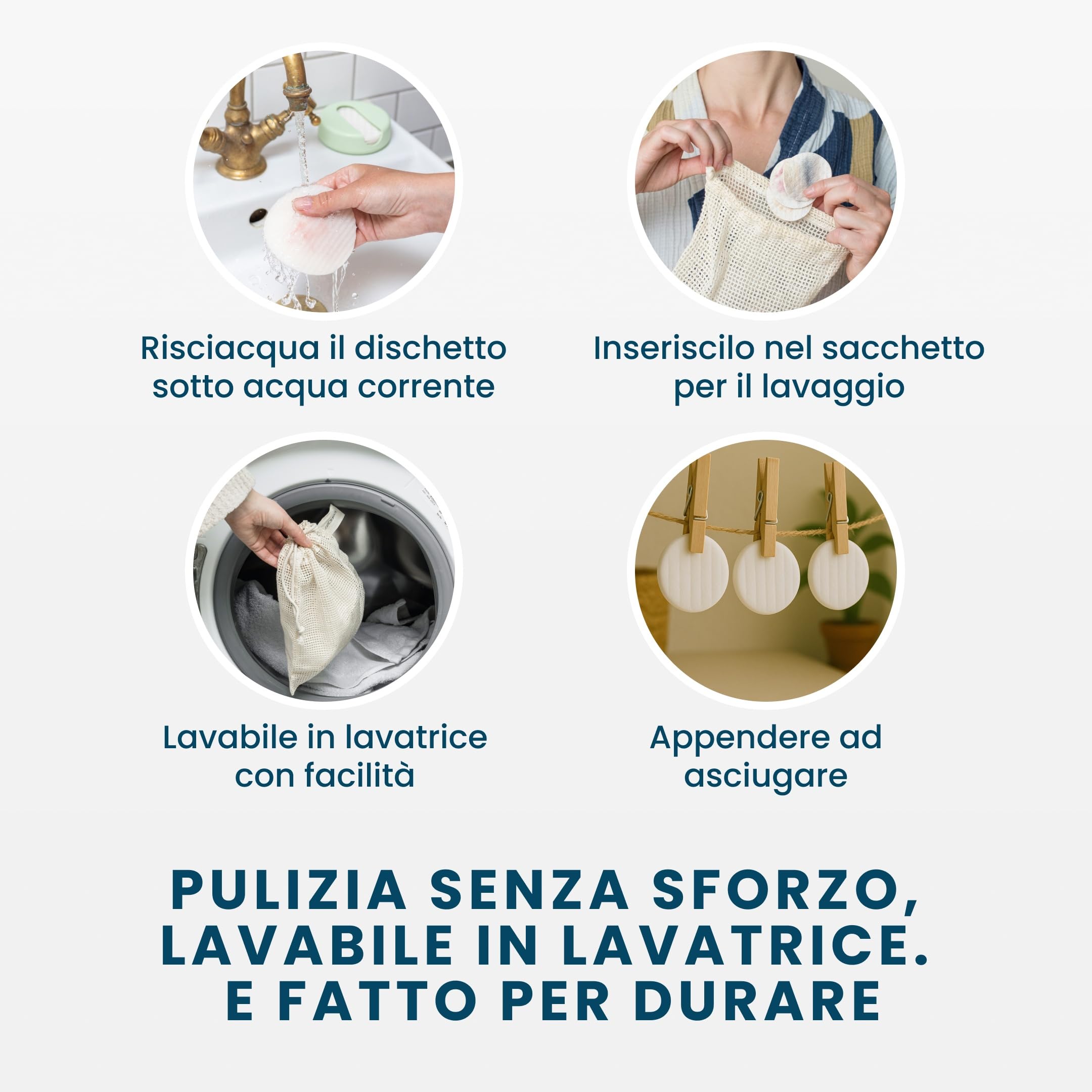 LastRound Dischetti struccanti riutilizzabili – 7 dischetti in cotone lavabili per il viso – Dischetti in cotone morbidi per la pulizia del viso - Verde