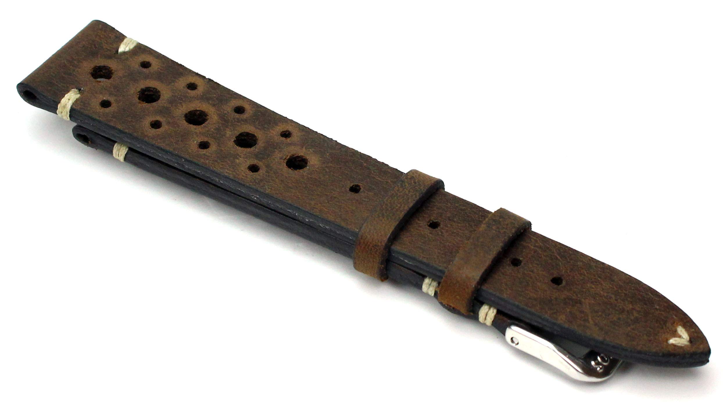 RIOS1931 Rallye Vintage Rindsleder Uhrenarmband handgemacht in Deutschland 20mm braun Mooreiche