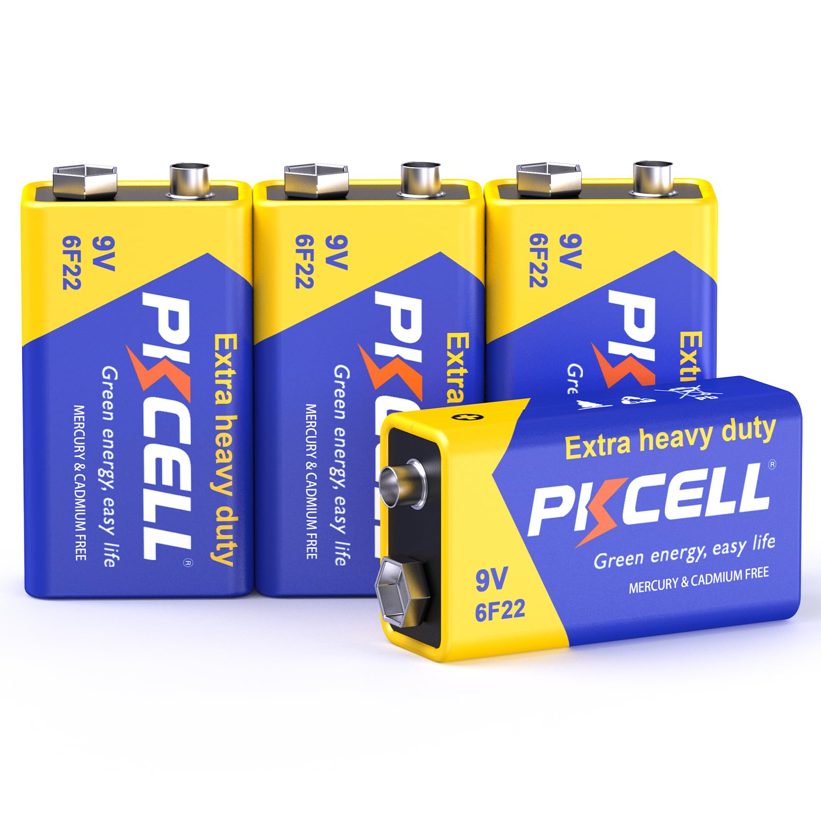 PKCELL Pile 9V 6F22 Carré Haute Performance 4 Pièces
